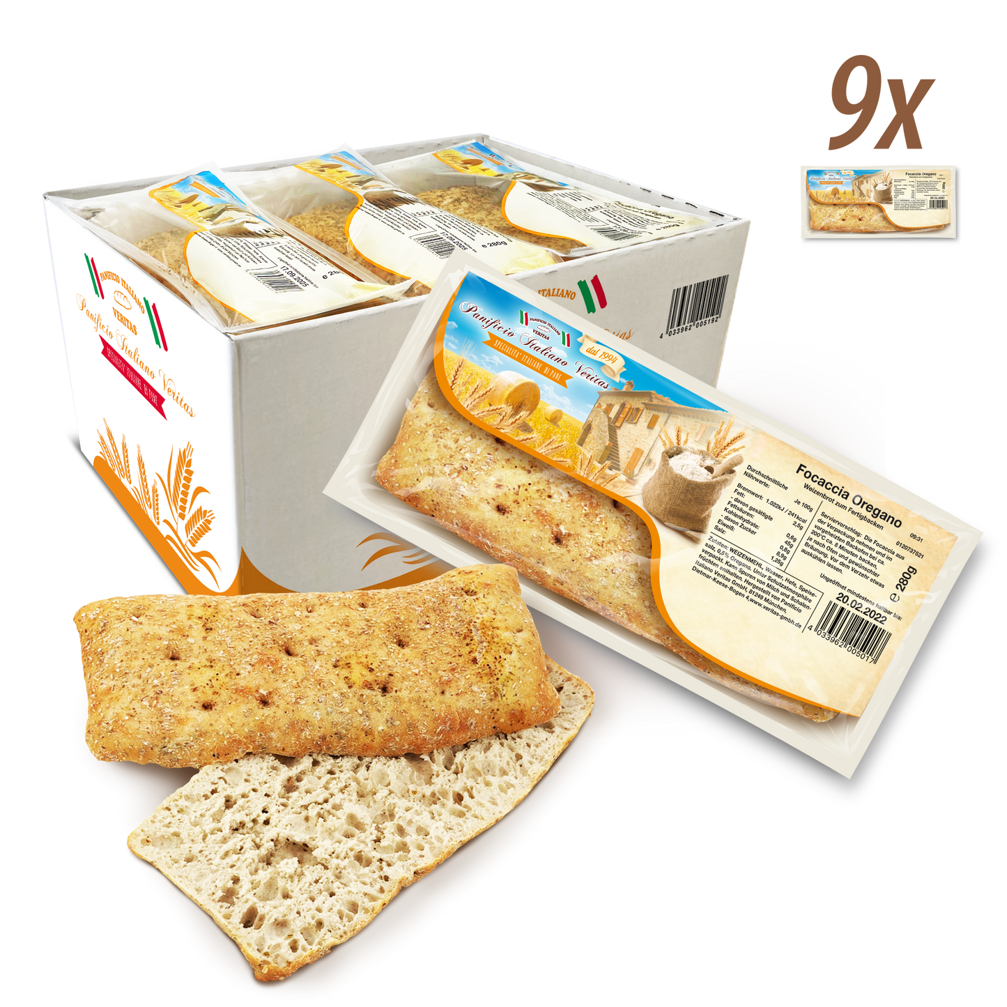 Focaccia Oregano 280g - 9er Pack